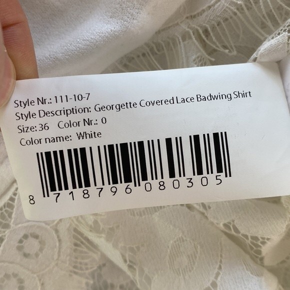 ST. STUDIO Georgette Covered Lace Badwing Button Up Cropped Shirt Short Sleeve - Picture 13 of 16